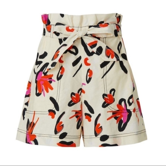 Tanya Taylor Quinn Floral Paperbag Linen Blend Shorts - Picture 3 of 10